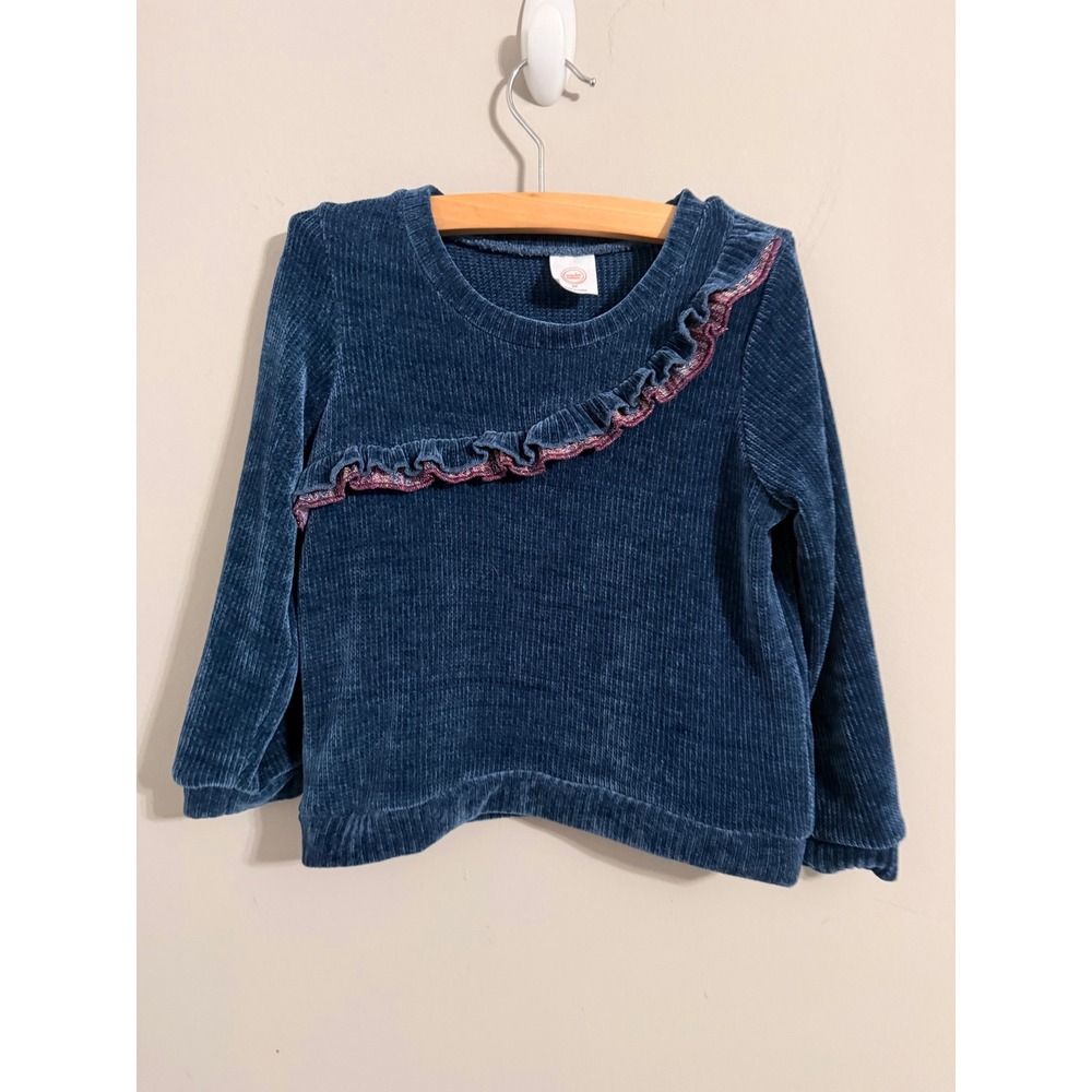 Wonder Nation Ruffle Sweater Kids 5T Blue Ribbed Chenille Sparkle Trim